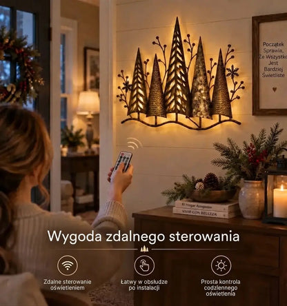 🎄🕯️ Podświetlana metalowa dekoracja ścienna z motywem leśnym i w stylu vintage 🌙