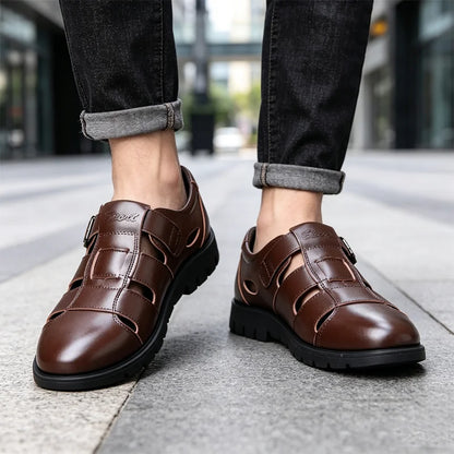 👞Męskie sandały z prawdziwej skóry z wycięciami｜Oddychające, wygodne i wyglądające ekskluzywnie