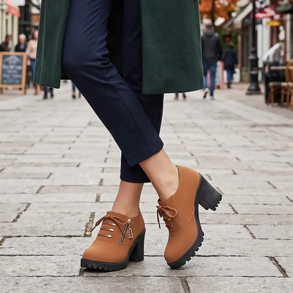 【35-42】🤎 Damskie brązowe botki na obcasie w stylu vintage — połączenie stylu i wygody