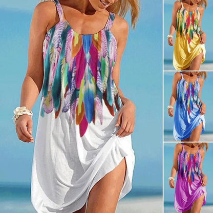 🔥👗Wyprzedaż! [S-5XL] Damska letnia sukienka plażowa z nadrukiem, idealna na podróże i wakacje