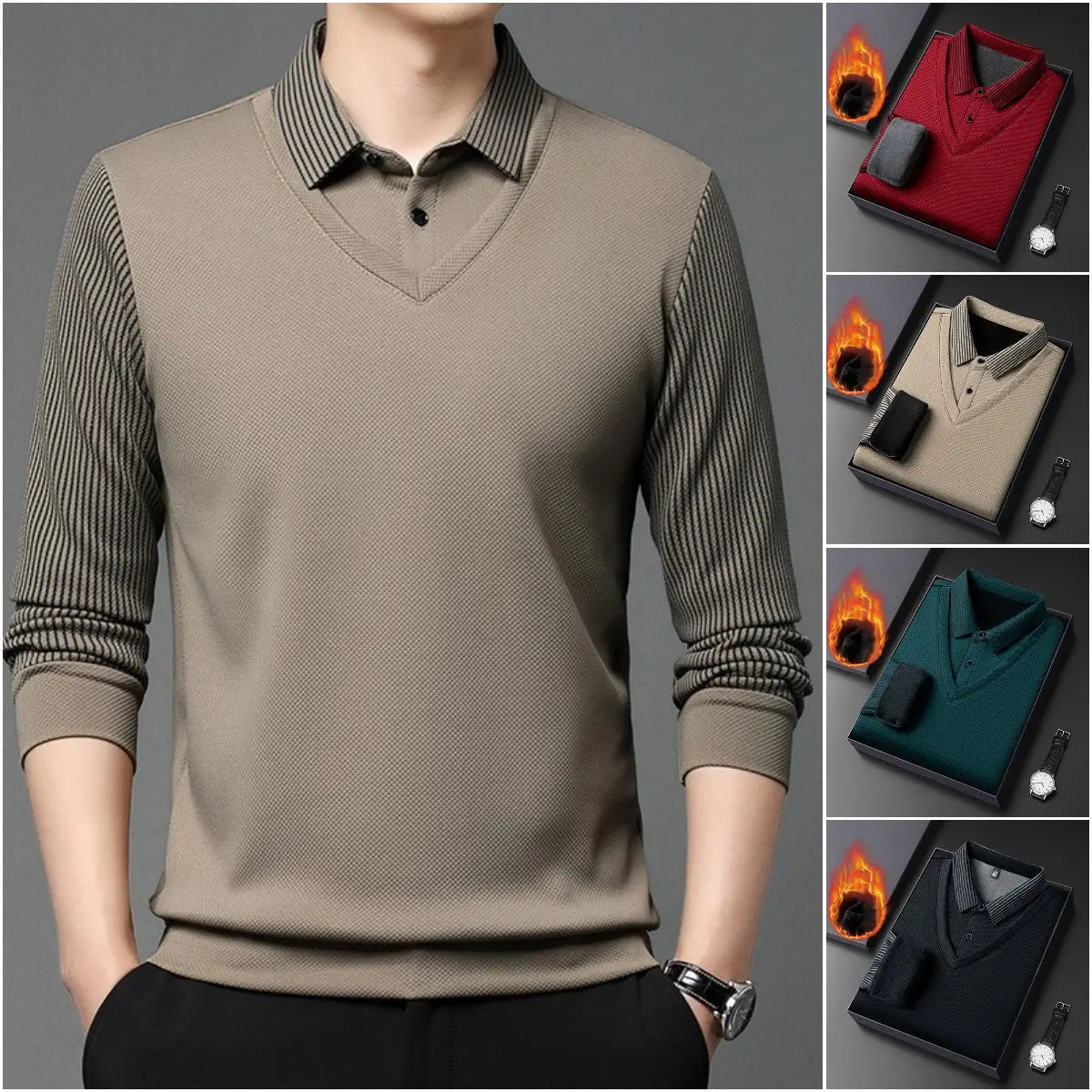 【M-4XL】 Polo majica dvodijelnog izgleda s prugama u stilu imitacije patchworka