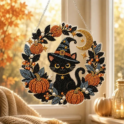 Dekoracja okienna na Halloween DIY, malowanie diamentowe, 4 radosne wzory, rozmiar 25×25 cm