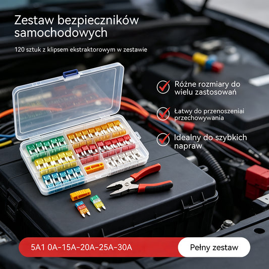 🔧⚡ Zestaw bezpieczników samochodowych – wszystkie natężenia prądu w jednej obudowie! 🚗🧰
