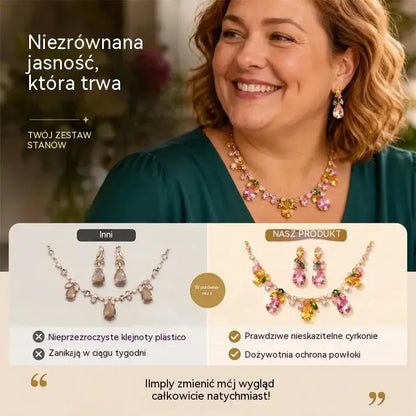 🌷👑Elegancki komplet naszyjnika i kolczyków z motywem tulipanów