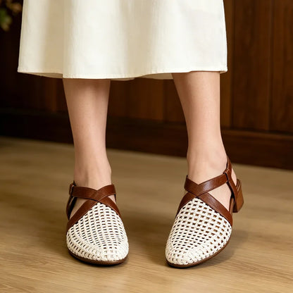 【35-40】Sandalias de piel natural con perforaciones: ¡máxima comodidad, presión cero y pies descansados durante todo el verano!