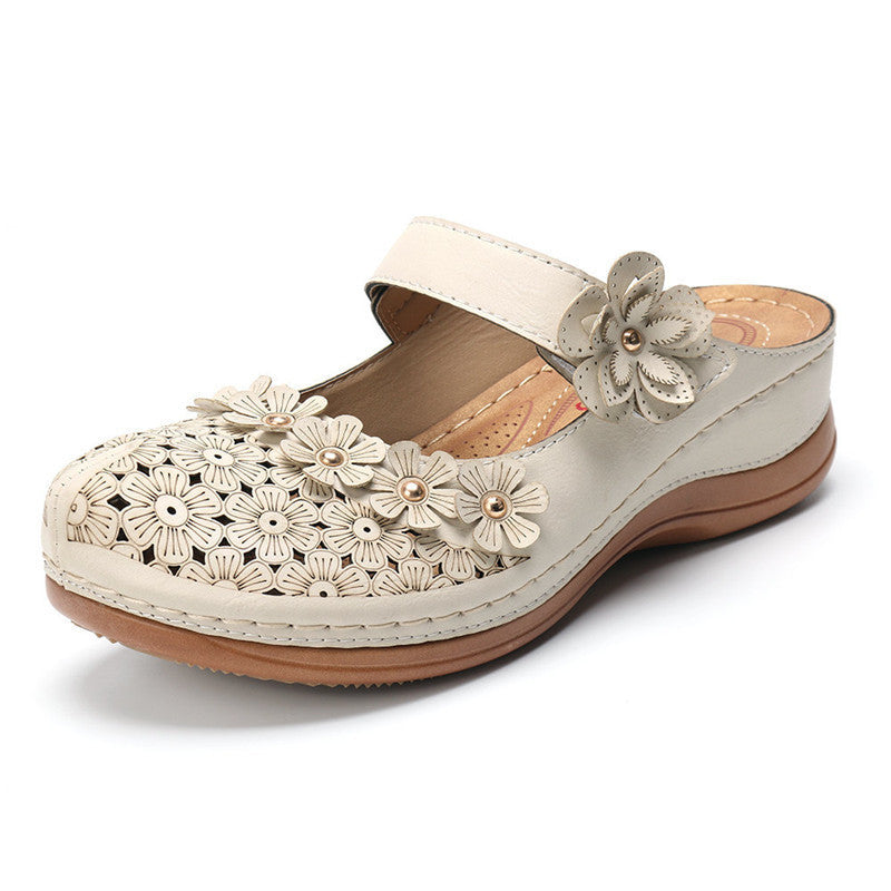👡【35-43】🙎 Nowe kwiatowe buty jaskiniowe damskie retro płaskie okrągłe palce swobodne kapcie