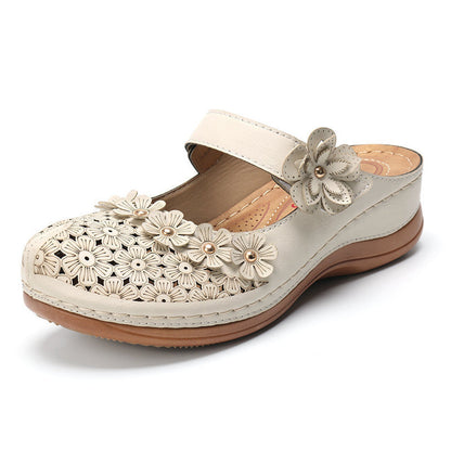👡【35-43】🙎 Nowe kwiatowe buty jaskiniowe damskie retro płaskie okrągłe palce swobodne kapcie