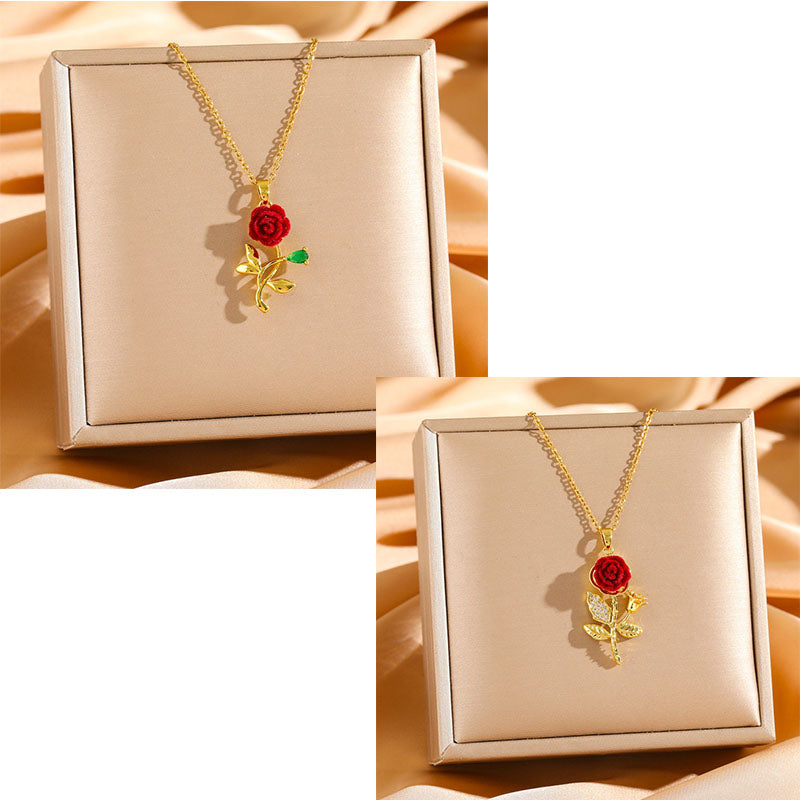 🔥【Oferta ograniczona czasowo: Kup jeden, a drugi dostaniesz gratis】🔥🌹💎 Naszyjnik z zawieszką róży dla kobiet