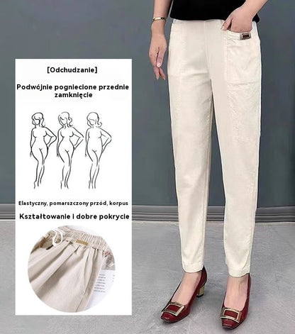 【50% OFF】🔥Gorąca wyprzedaż🔥Damskie spodnie bawełniane z elastyczną talią, rozmiary M~6XL
