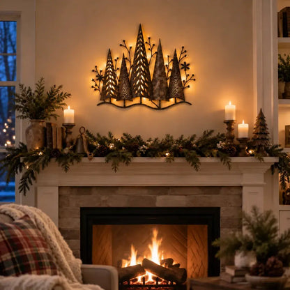 🎄🕯️ Podświetlana metalowa dekoracja ścienna z motywem leśnym i w stylu vintage 🌙