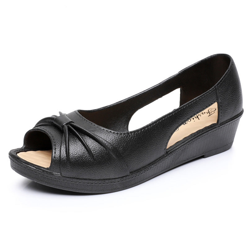 🌼【Zniżka ograniczona czasowo】【36-40】🔥 Stylowe sandały damskie w jednolitym kolorze, miękka podeszwa na platformie, buty z wycięciami, otwarty palec u nogi, buty w kształcie kostki na lato