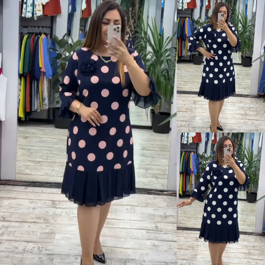 【Artículo popular】【S-5XL】 Nuevo vestido de lunares de temperamento exquisito de moda, elegante y simple