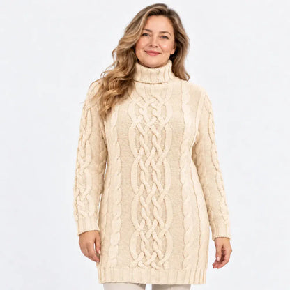 🧶🧥【1 kus, S–3XL】Dámske hrubé pletené šaty s rolákom a vrkočovým vzorom – pohodlný strih na jeseň a zimu.