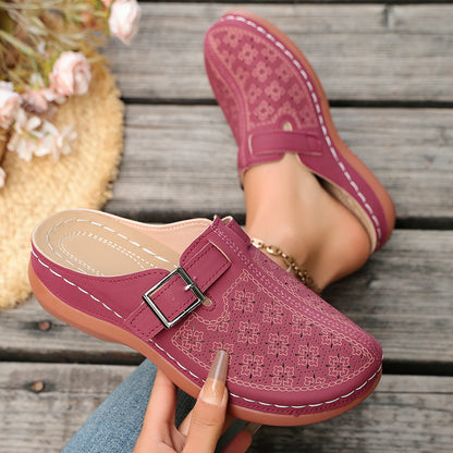 Eleganckie i przewiewne chodaki z metalową klamrą, retro letnie buty z zamkniętymi palcami, codzienny komfort ortopedyczny