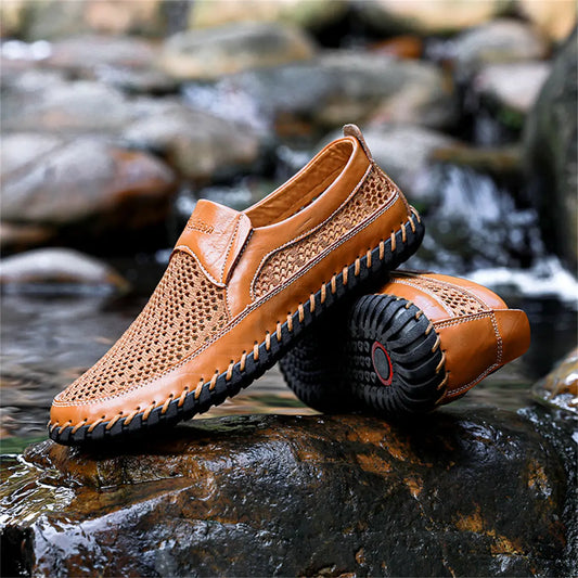 【38-48】👞Nowe męskie buty ze skóry siatkowej na wiosnę i lato - duże rozmiary - prawdziwa skóra bydlęca, odporne na pot i nieprzyjemny zapach, oddychające i wygodne