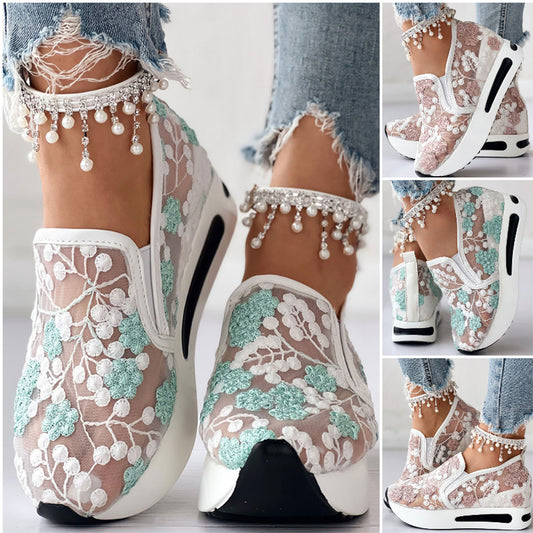 【Star Product】【35~41】 Cvjetni vez nove sportske ležerne cipele s prozirnom mrežicom, stilskog dizajna, meke i udobne