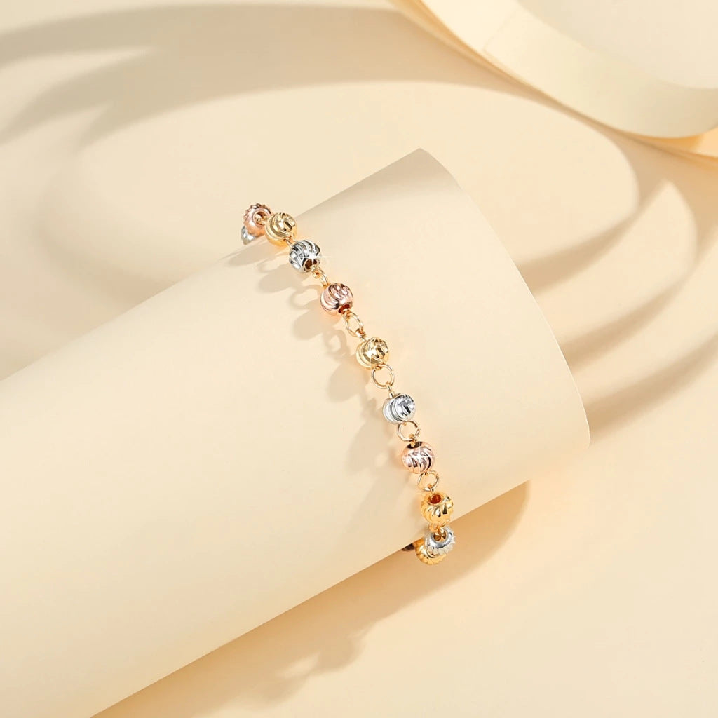 🤍🎀Más vendido✨ Pulsera de cuentas de ojo de gato en oro rosa brillante de 18 quilates