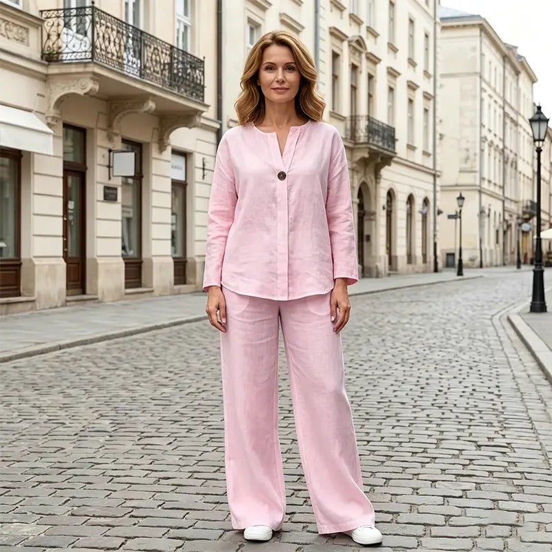Letni strój casualowo-szykowny: naturalny materiał i nowoczesny design z dekoltem w serek