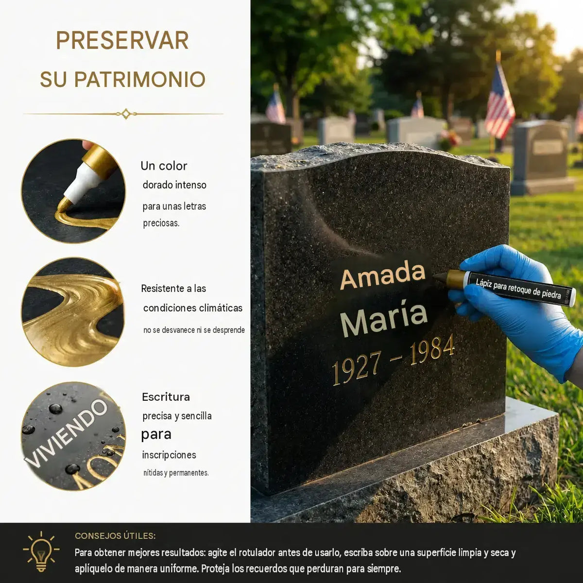 【Compra uno y llévate otro gratis】🖍️ Rotulador resistente al agua y a la decoloración, ideal para reparar y repintar inscripciones en losas de piedra.