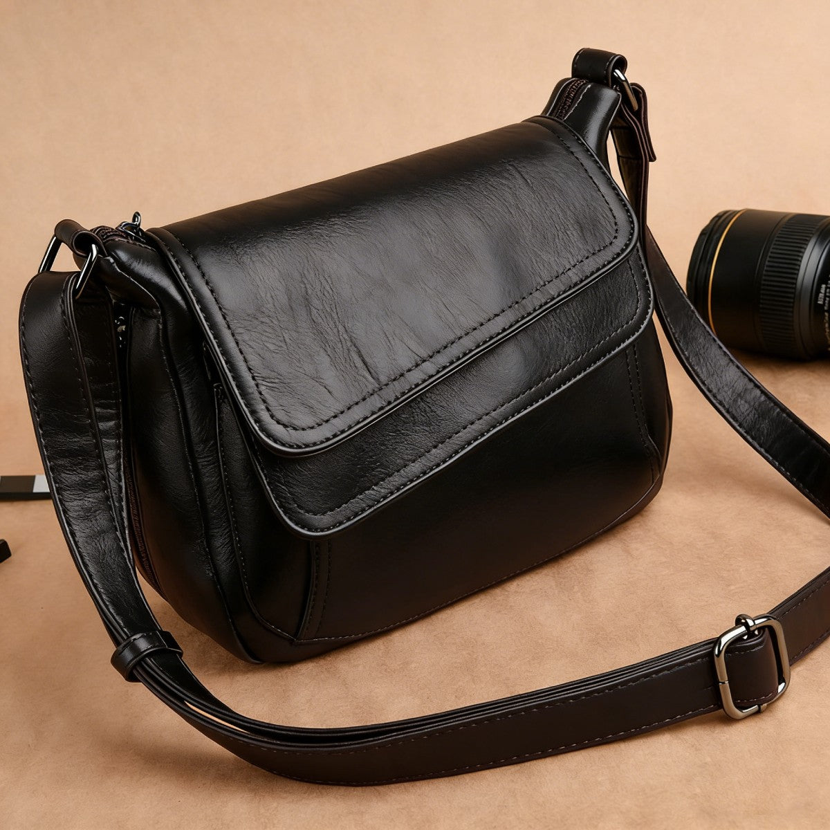 Дамска чанта за рамо от мека кожа с голям капацитет