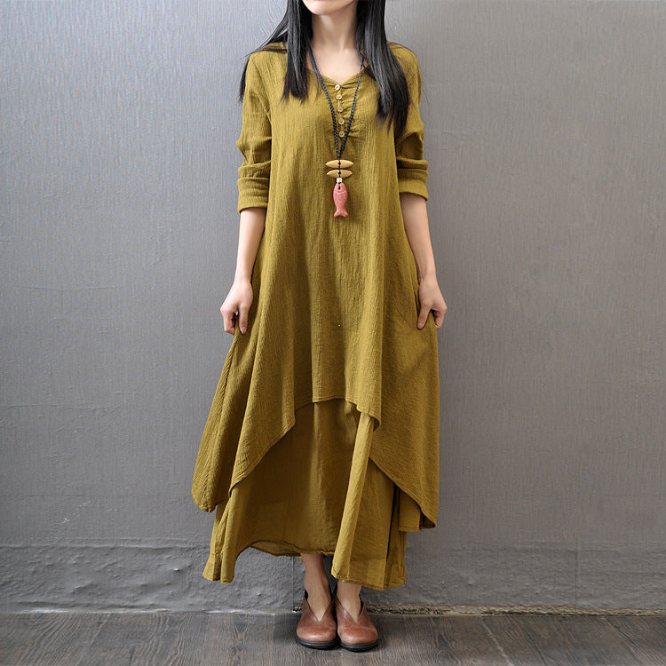 ✨🍁【Jesienna nowość】【S-5XL】✨Dostojna i elegancka sukienka z wielowarstwowymi, prostymi, jednolitymi falbanami i dopasowanym krojem.