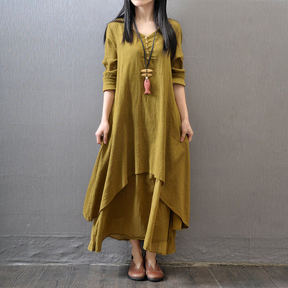 ✨🍁【Jesienna nowość】【S-5XL】✨Dostojna i elegancka sukienka z wielowarstwowymi, prostymi, jednolitymi falbanami i dopasowanym krojem.
