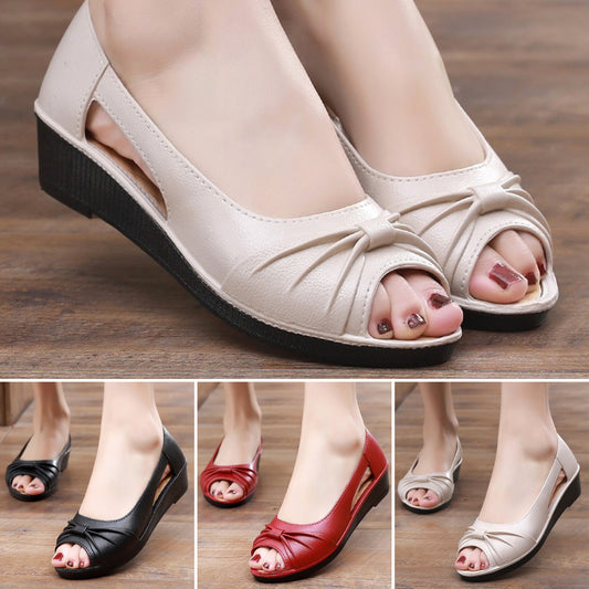 🌼【Zniżka ograniczona czasowo】【36-40】🔥 Stylowe sandały damskie w jednolitym kolorze, miękka podeszwa na platformie, buty z wycięciami, otwarty palec u nogi, buty w kształcie kostki na lato