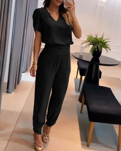 🔥【Zniżka ograniczona czasowo】【S-2XL】🔥Dwuczęściowy damski komplet w casualowym stylu，Dwuczęściowy komplet podkreślający szczupłą talię