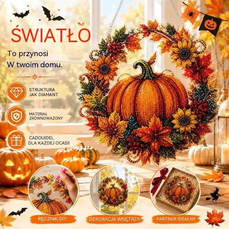Dekoracja okienna na Halloween DIY, malowanie diamentowe, 4 radosne wzory, rozmiar 25×25 cm