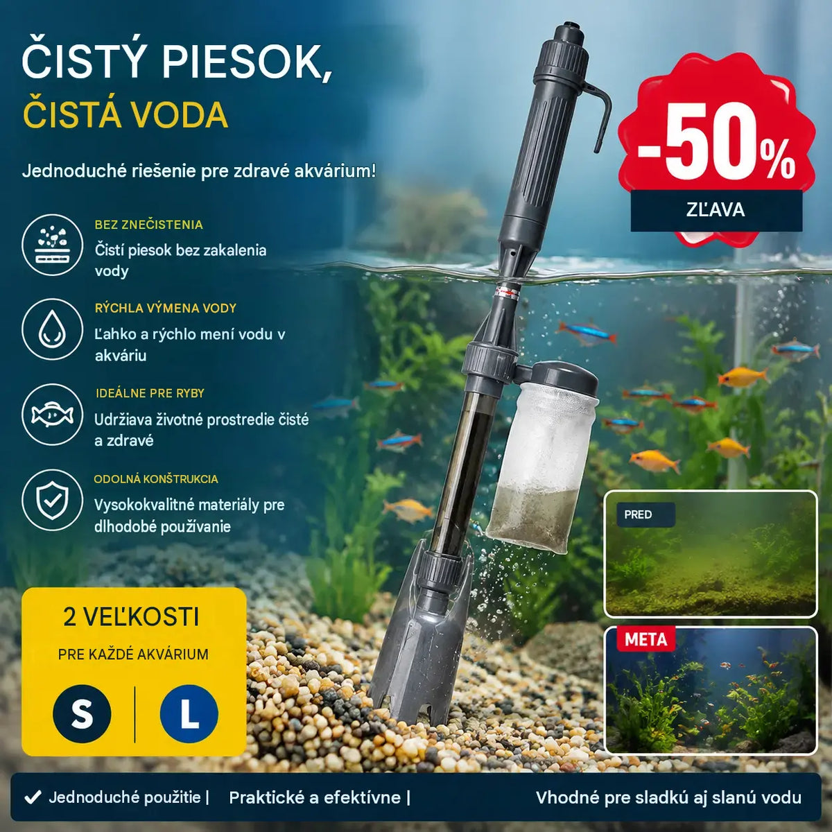 🐠Elektrický čistič substrátu do akvária – Napájaný z batérie, nastaviteľná dĺžka hadice, ľahko sa čistí – Vhodný pre všetky typy akvárií 🧹🐟