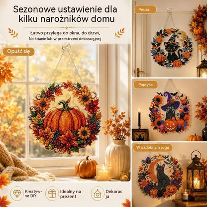 Dekoracja okienna na Halloween DIY, malowanie diamentowe, 4 radosne wzory, rozmiar 25×25 cm