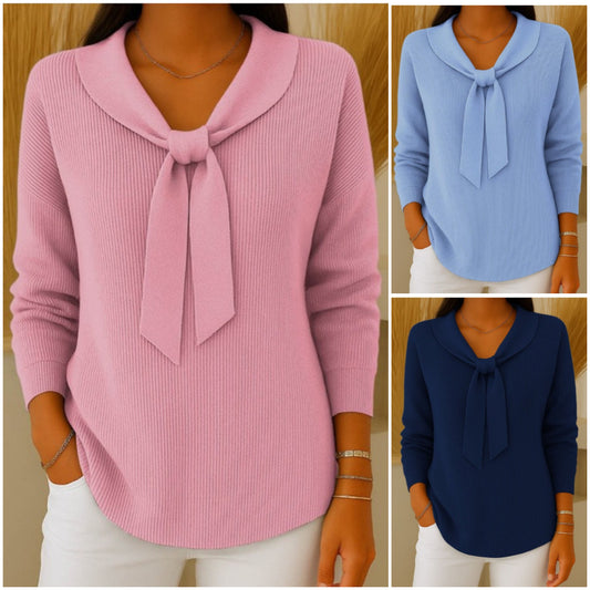 ✨🎀【Polskie zimowe gorące wyprzedaże】Sweter damski w jednolitym kolorze z wiązaniem i długim rękawem, swobodny i luźny【S~5XL】