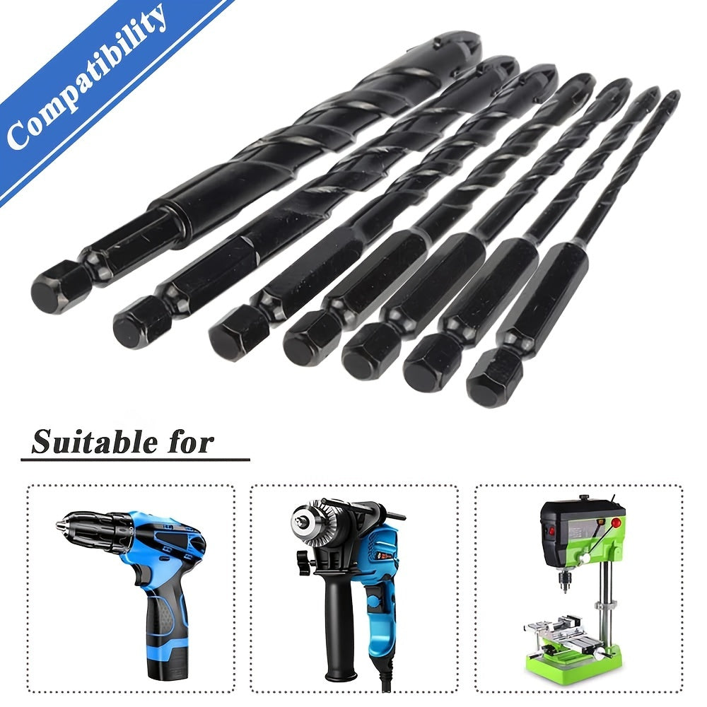 🔥【7 pcs/3-12mm】Keramické čtyřhranné vrtáky ze slitiny s protiskluzovou šestihrannou rukojetí ✅Vrtání do skleněných desek ✅Desky ✅Slitina skla