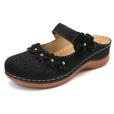 👡【35-43】🙎 Nowe kwiatowe buty jaskiniowe damskie retro płaskie okrągłe palce swobodne kapcie