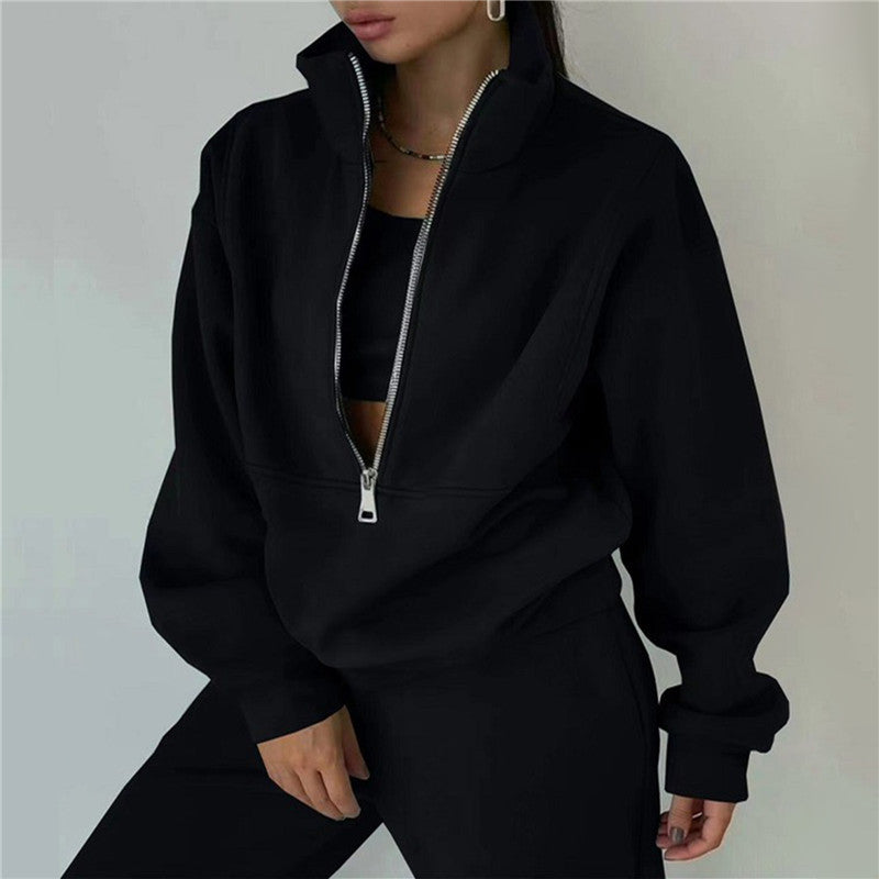 ✨Плащане при доставка ✅【S-5XL】Дамски комплект от две части - подсилен суитшърт и спортен панталон, ежедневно спортно облекло