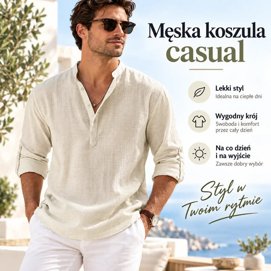 🔥【S–5XL】Męska przewiewna koszula z mieszanki bawełny i lnu – wygodna, lekka, o luźnym kroju