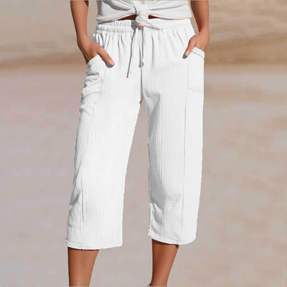🌸【40-100 kg】Damskie spodnie capri w jednolitym kolorze, mieszanka bawełny i lnu💥Kup jedno, a drugie dostaniesz gratis💥