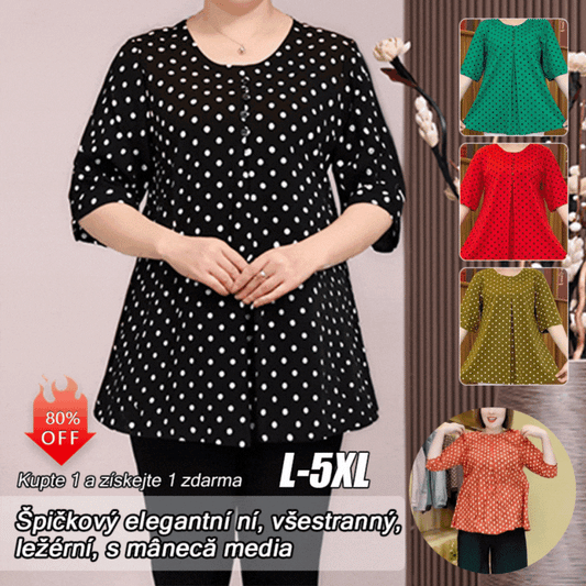 【¡Superventas!】🤍🖤Camisa de manga corta estampada con lunares 2025 🌐 Cubre el vientre y te adelgaza 🌐 La tela es cómoda y no se decolora