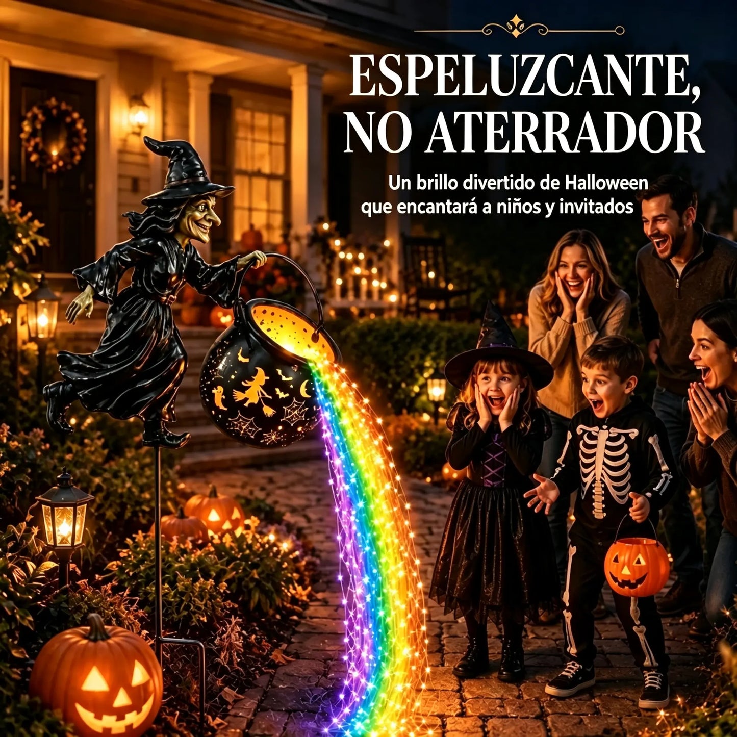 🧙‍♀️🎃 Lámpara de Jardín Caldero de Bruja con Luz LED – Impresionantes decoraciones para exteriores 🔮✨