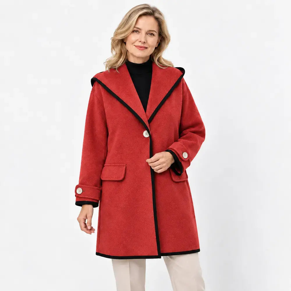 ❄️🥰【S-5XL】Nowość na jesień/zimę 2026: Luźny wełniany płaszcz w stylu color-block, z kapturem i okrągłym dekoltem