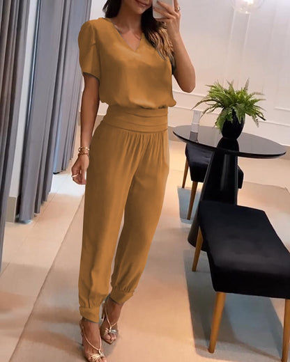 🔥【Zniżka ograniczona czasowo】【S-2XL】🔥Dwuczęściowy damski komplet w casualowym stylu，Dwuczęściowy komplet podkreślający szczupłą talię