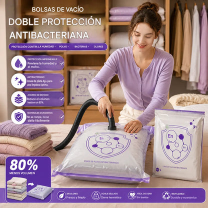 ✨（5 piezas）💨 Bolsa de almacenamiento al vacío grande y compresible: no requiere bomba, es a prueba de fugas e ideal para ahorrar espacio en maletas y en casa ✈️-4330992