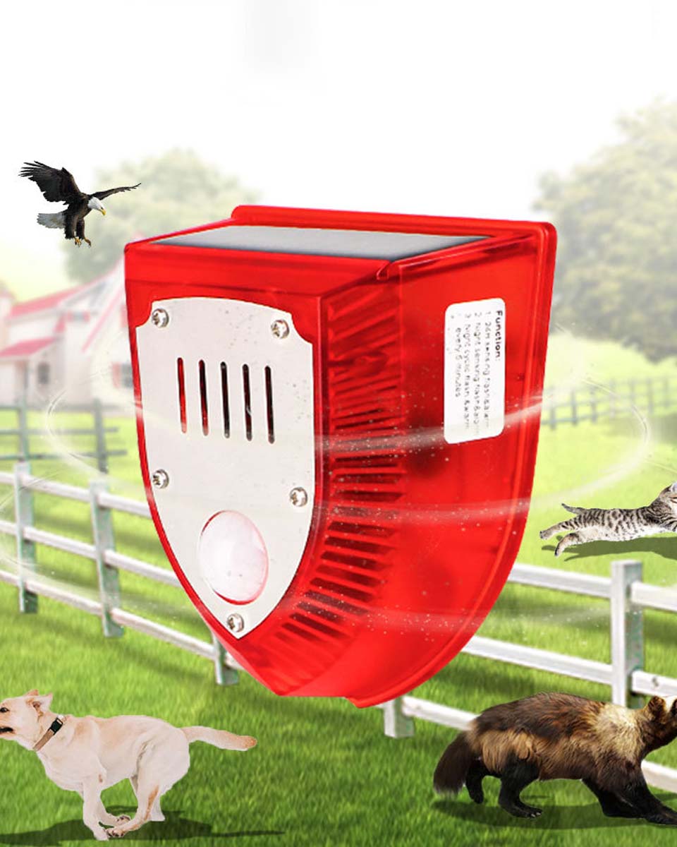 🔥【Gorąca wyprzedaż】🔥📣Alarm dźwiękowy i świetlny odstraszacza ptaków zasilany energią słoneczną, odpowiedni do stosowania na polach uprawnych, dziedzińcach, w sadzie, stawach rybnych i na polach ryżowych