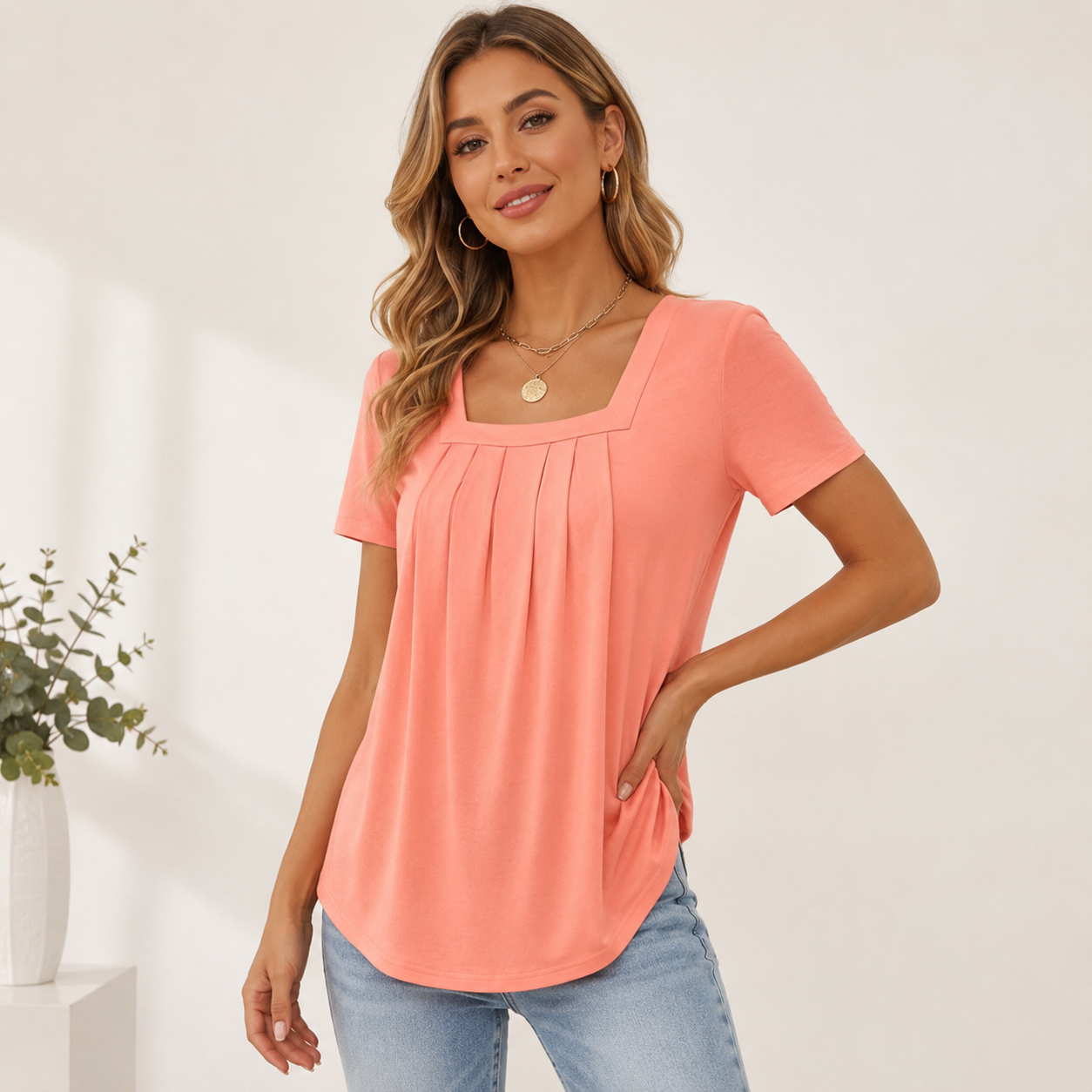 👚 【Zniżka ograniczona czasowo】【S-5XL】 ✨ Miękka i przewiewna letnia koszula damska z kwadratowym dekoltem, który można łatwo dopasować do dodatków.