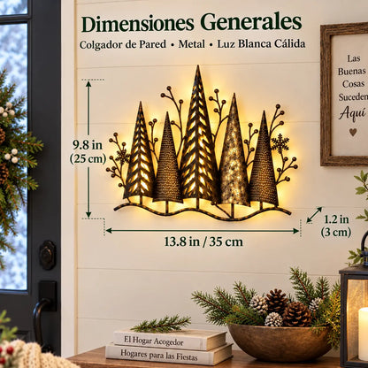 🎄🕯️ Podświetlana metalowa dekoracja ścienna z motywem leśnym i w stylu vintage 🌙