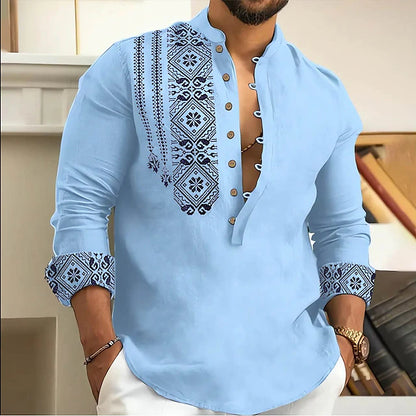 🥰Nuevas camisas de hombre europeas y americanas de moda de verano, cuello alto de moda, medio cárdigan, informales y versátiles.