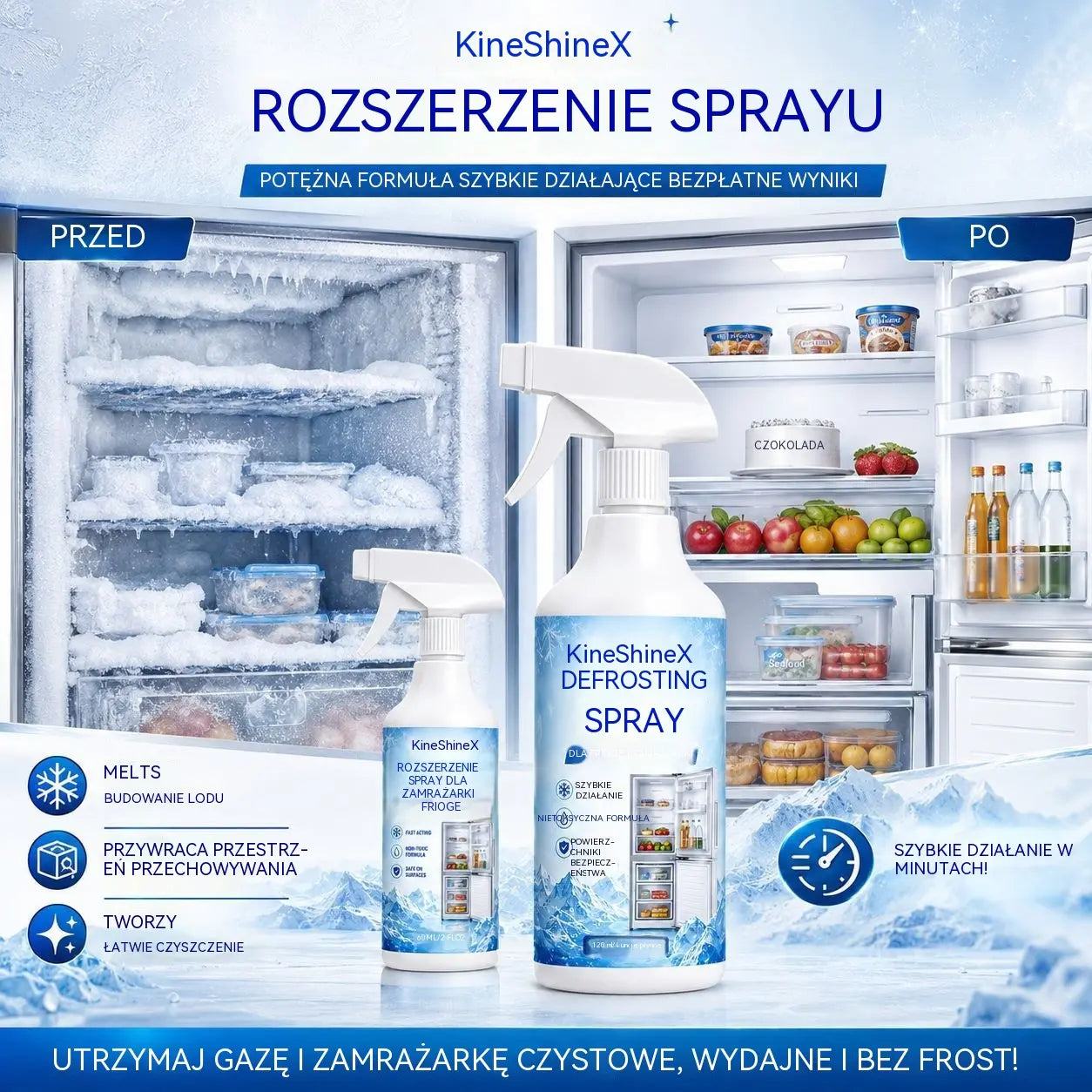 🔥【2 butelki za 109 zł】❄️ Nowy spray do odmrażania 2026 🧡 Szybko usuwa lód z zamrażarki