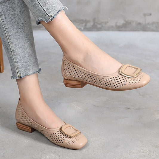 💖[35-40] 🩰2025 nuevos zapatos casuales huecos de suela suave de boca poco profunda de moda de primavera y verano para mujer