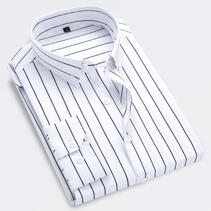 🔥50% отстъпка👕【M-5XL】Мъжка бизнес риза с дълъг ръкав на райета 2026