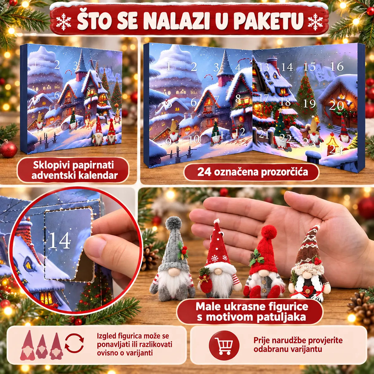 🎄🎅✨【1 set, 24 prozorčića】Adventski kalendar 2026. s patuljcima – 1 nasumični patuljak i 23 različite figure od PVC-a / pliša.